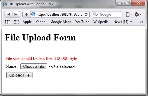 File Size Error in Upload Form Spring MVC